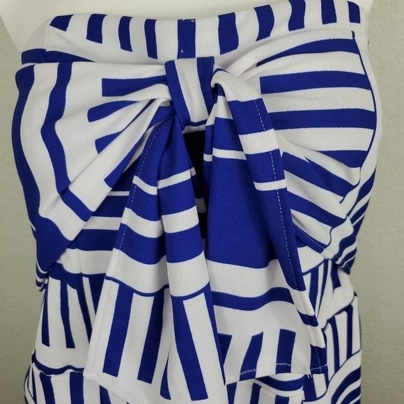 NWT Ashley Stewart Blue Stripe Bow Front Strapless Romper Size 16 - Picture 3 of 10